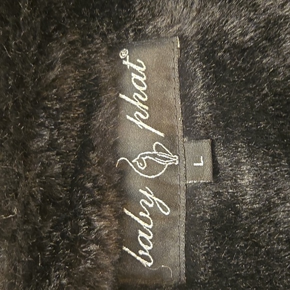 VTG Y2K Baby Phat Quilted Faux Fur Hoodie Bomber Jacket Blue Black Sz Large - Picture 15 of 16